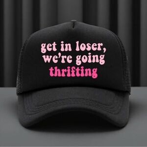 “Get in Loser, We’re Going Thrifting” Trucker Hat - Black and Pink SnapBack Cap